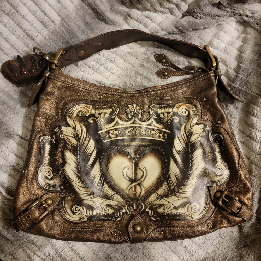 Isabella Fiore Leather Hobo With Charm Key Fob